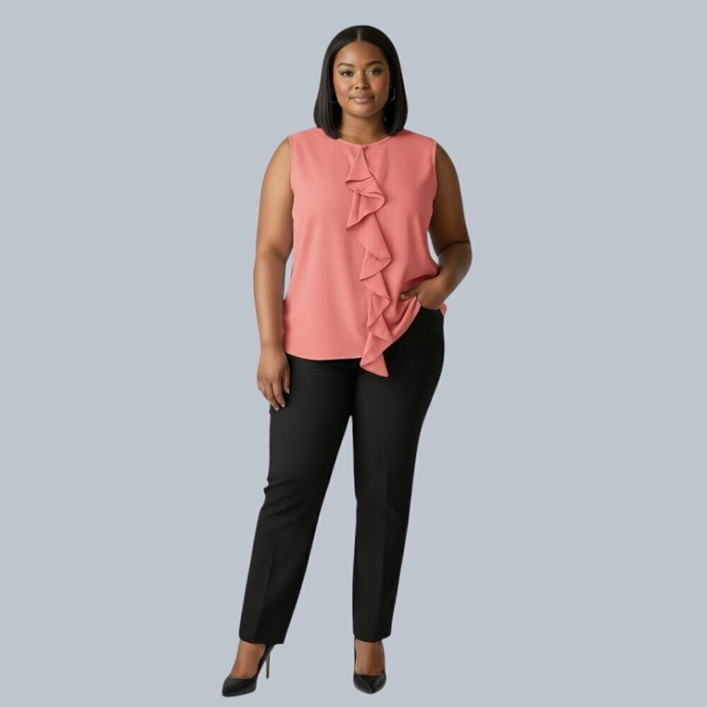Derek Lam IO Crosby Women Silk Front Ruffle Sleeveless Blouse Pink Mauve XXL NWT